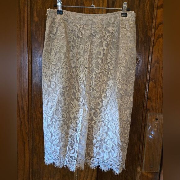 Banana Republic Floral Lace Metallic  Skirt Sz 2 - Picture 6 of 11
